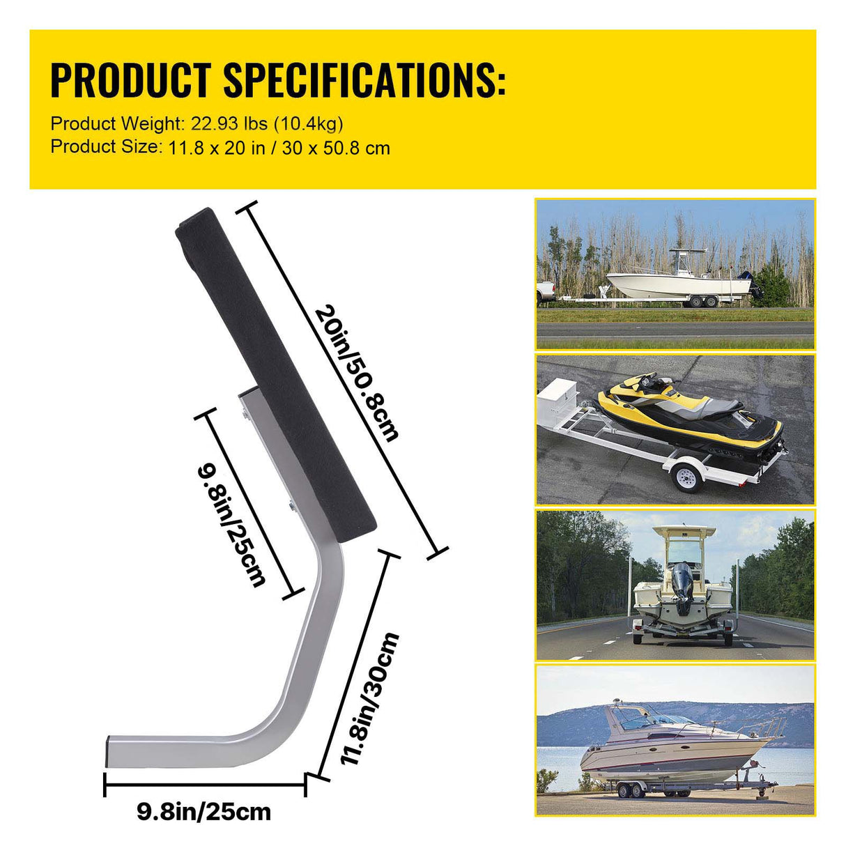 VEVOR Boat Trailer Guide on, 24", One Pair Trailer Pontoon Bunk Board Guide-ons, Steel Trailer Guides, Complete Mounting Accessories Included, for Ski