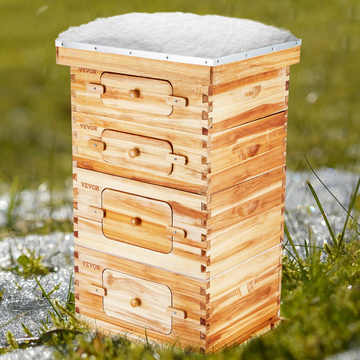 VEVOR Bee Hive 40 Frame Bee Hives Starter Kit, Beeswax Coated Cedar Wood, 2 Deep + 2 Medium Bee Boxes Langstroth Beehive Kit, Transparent Acrylic