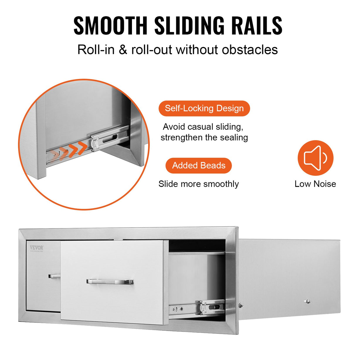 VEVOR Outdoor Kitchen Drawers 30" W x 10" H x 20" D, Horizontal Double BBQ Access Drawers Stainless Steel with Handle, BBQ Island Drawers for Outdoor Kitchens or Patio Grill Station