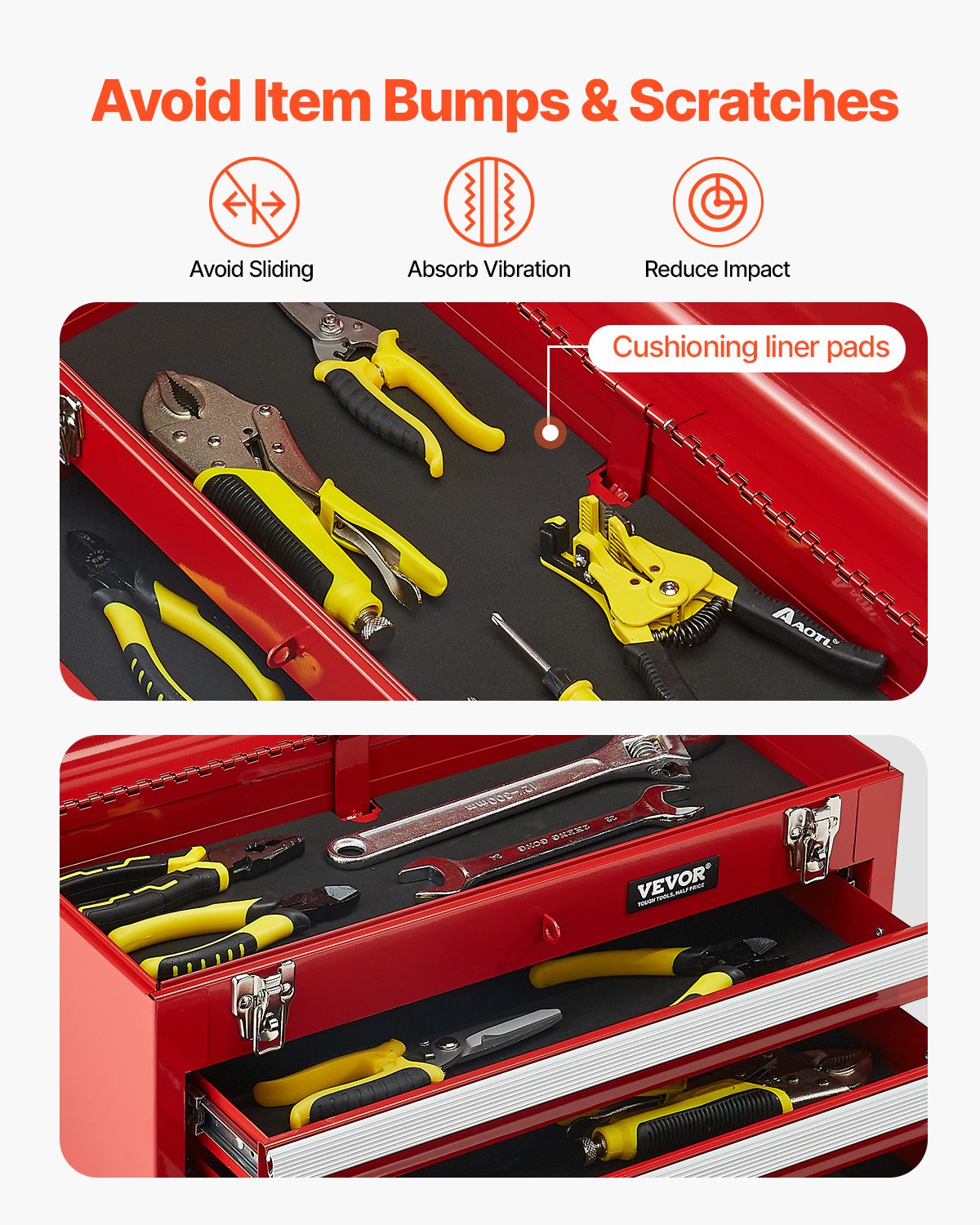 VEVOR Tool Box 520 mm Portable Metal Tool Box 3 Drawers Tool Organizer Red