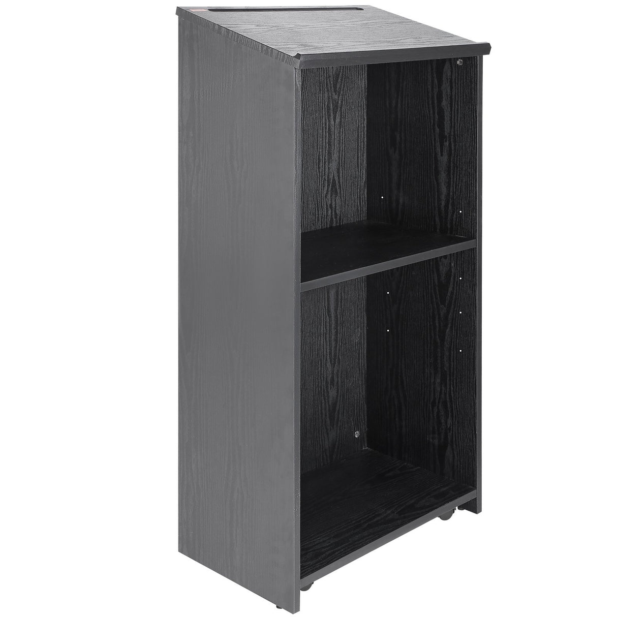 VEVOR Podium Stand, 47 in Hostess Stand with 4 Rolling Wheels, Wood Podium with Storage Shelves, and Slant Desktop, Lecterns & Podiums for Church, Office, School, Home, Black