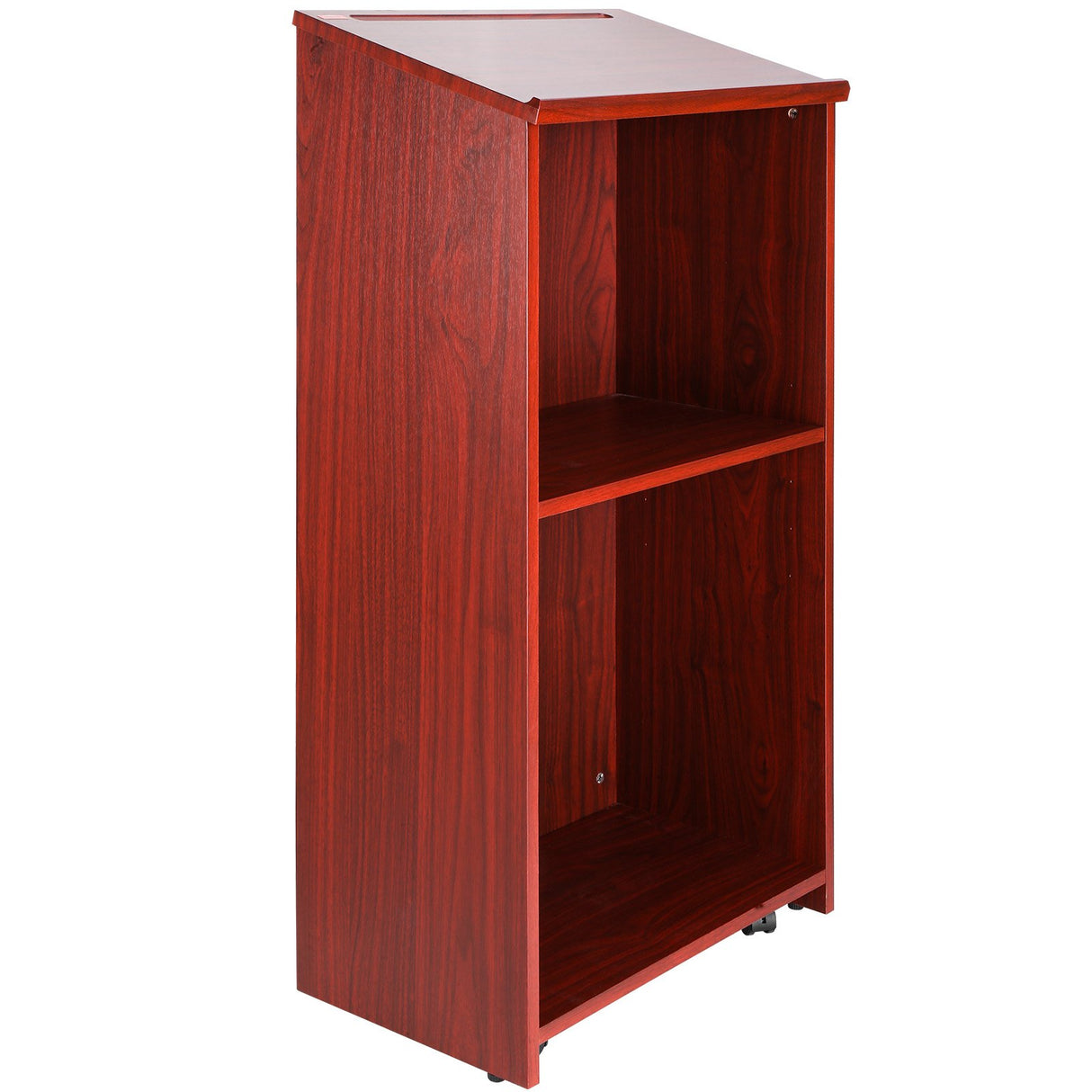 VEVOR Podium Stand, 47 in Hostess Stand with 4 Rolling Wheels, Wood Podium with Storage Shelves, and Slant Desktop, Lecterns & Podiums for Church,