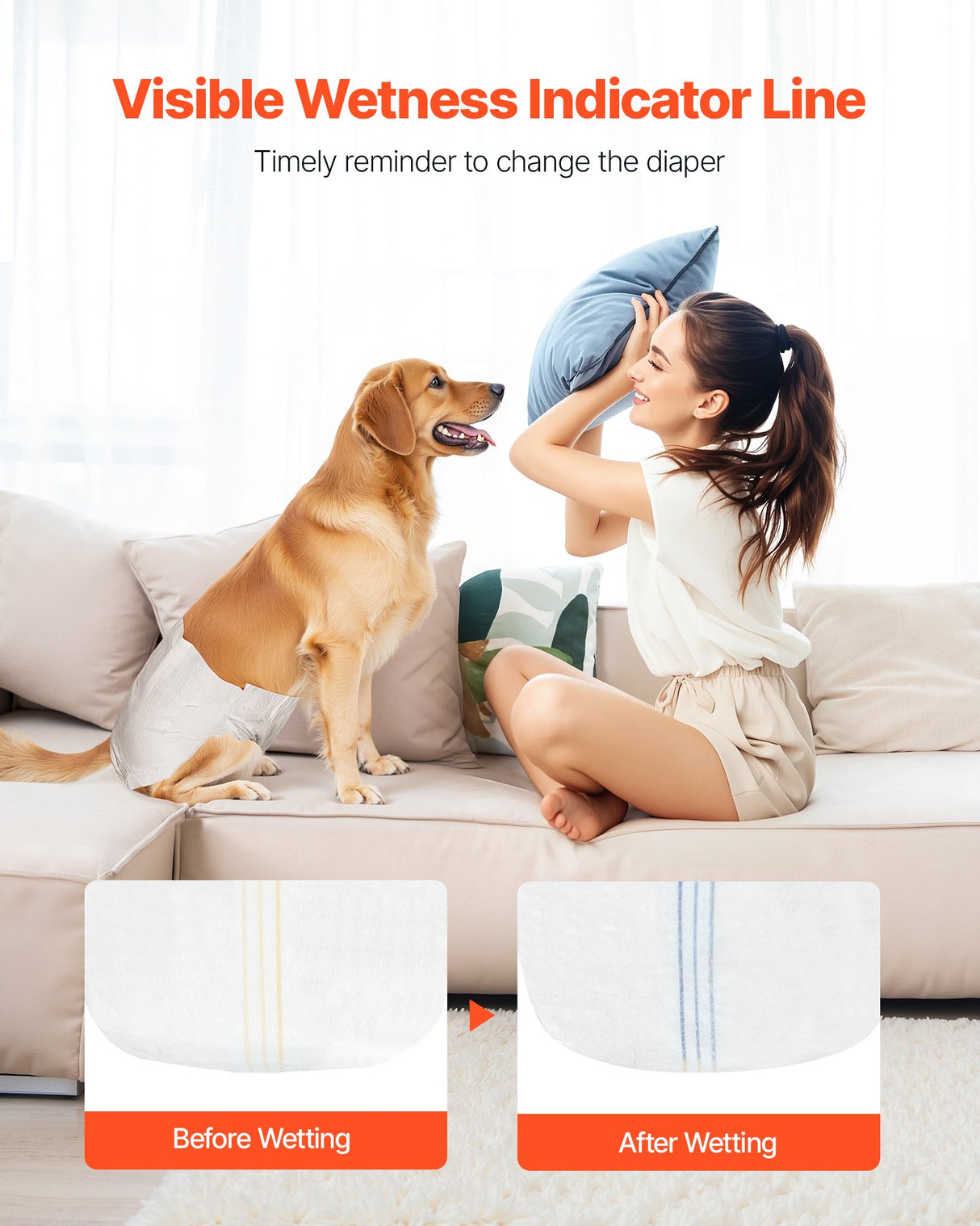 Disposable Dog Diapers, Super Absorbent Female Dog Diapers, 360° Leak-Proof Female Doggy Pet Diaper with Wetness Indicator for Heat Period, Training, Incontinence - M, 144 Count (2 Packs of 72)