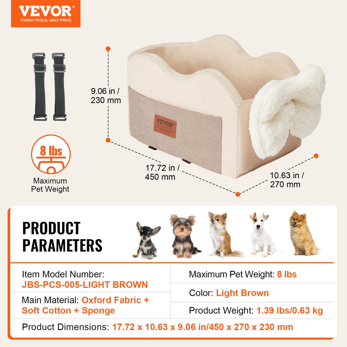 VEVOR Center Console Dog Car Seat Dog Booster Car Seat for Small Dog 3.6 kg