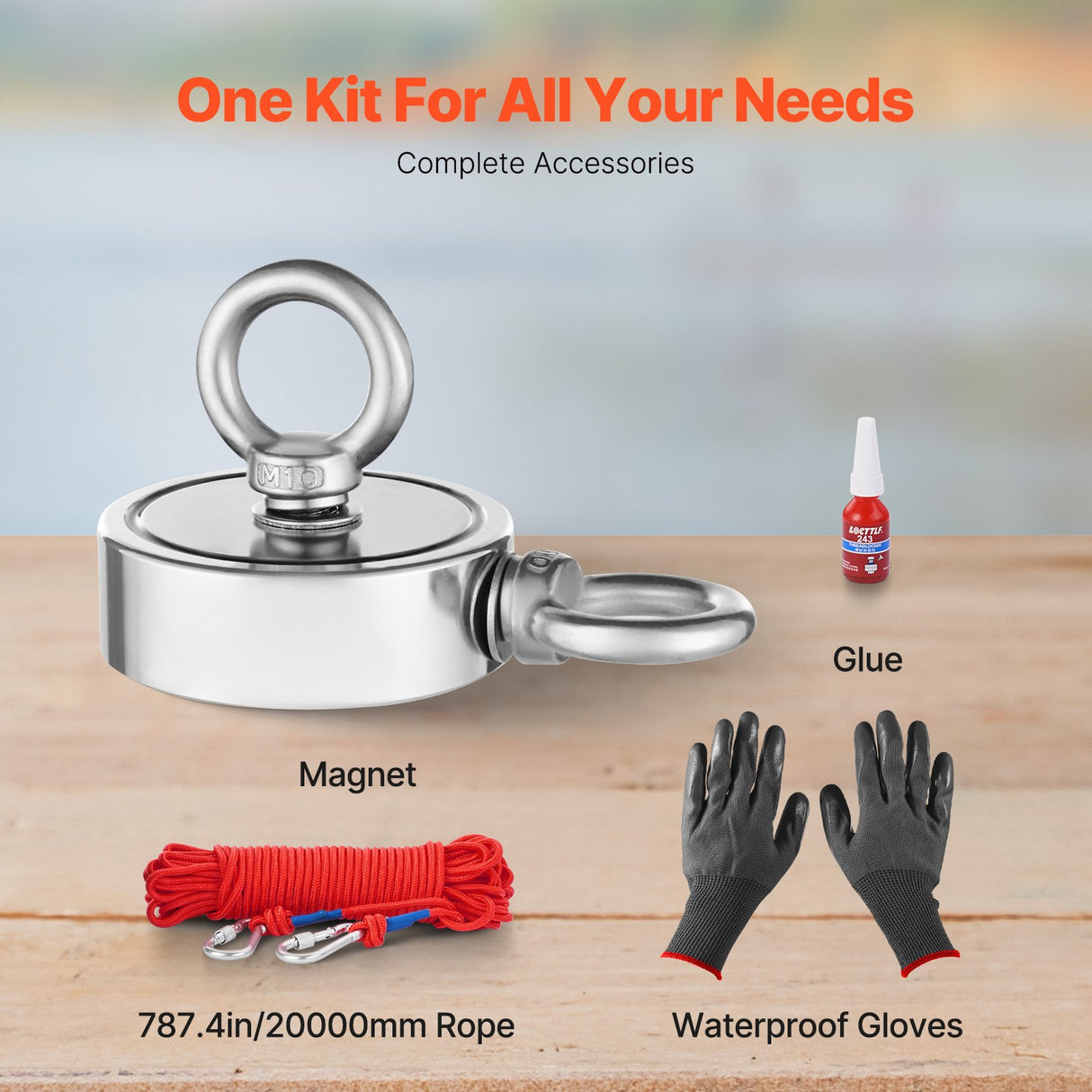 454 Kg Strong Fishing Magnet Kit Double-Sided Pull Force Rope Carabiner