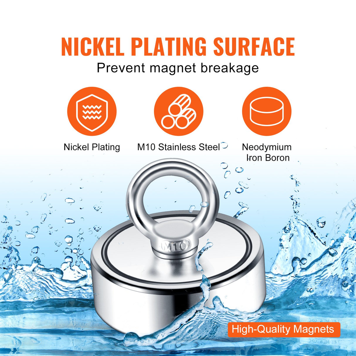 VEVOR Magnet Fishing Kit, 1200lbs Pulling Force Double Sided Fishing Magnets, 2.95inch Diameter Magnet with Rope, Grappling Hook, Gloves, Waterproof Case, Threadlocker, Eye Bolt, for Fishing