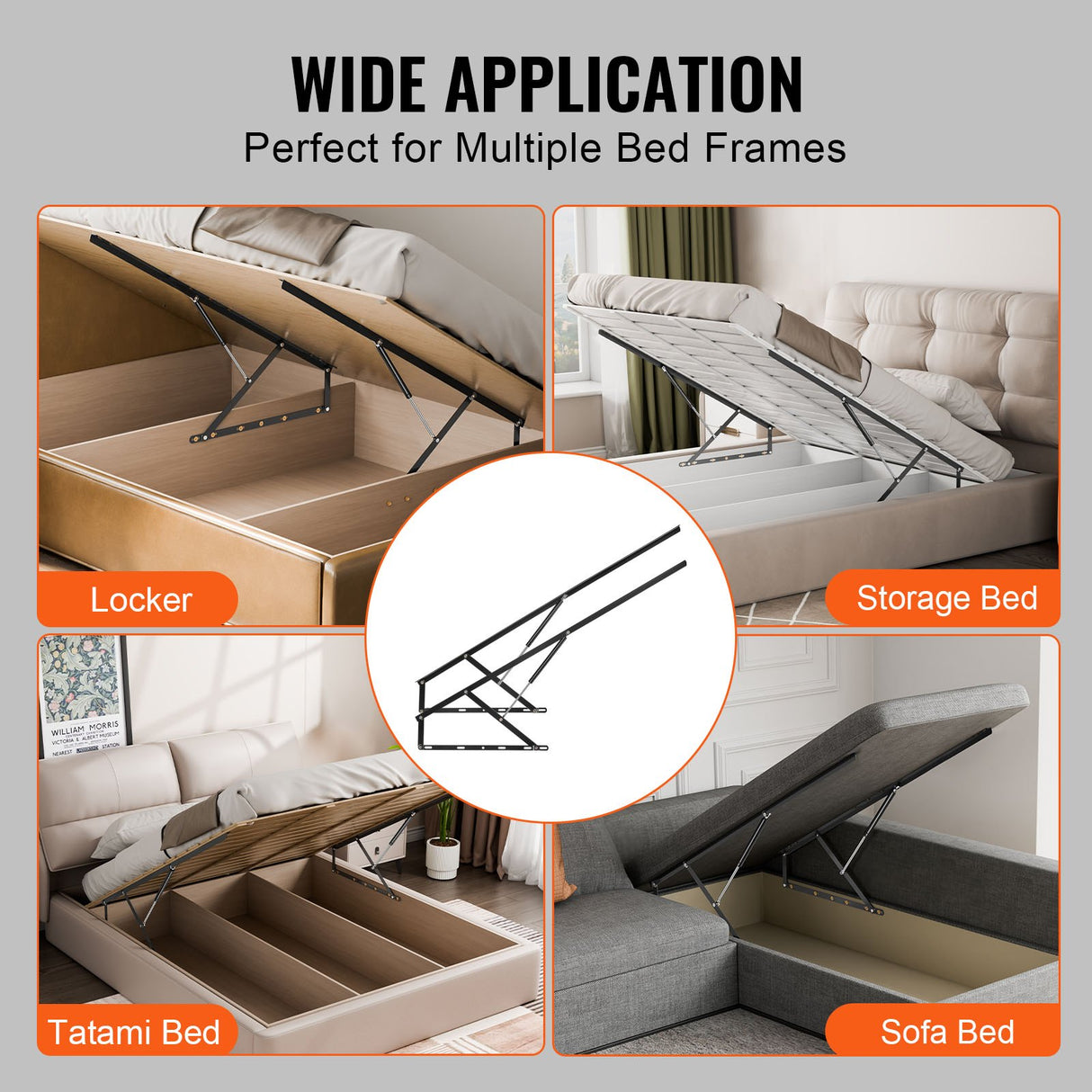 VEVOR Bed Lift 59x79 in Compatible Bed Size 265 lbs Load DIY Wall Bed Hardware