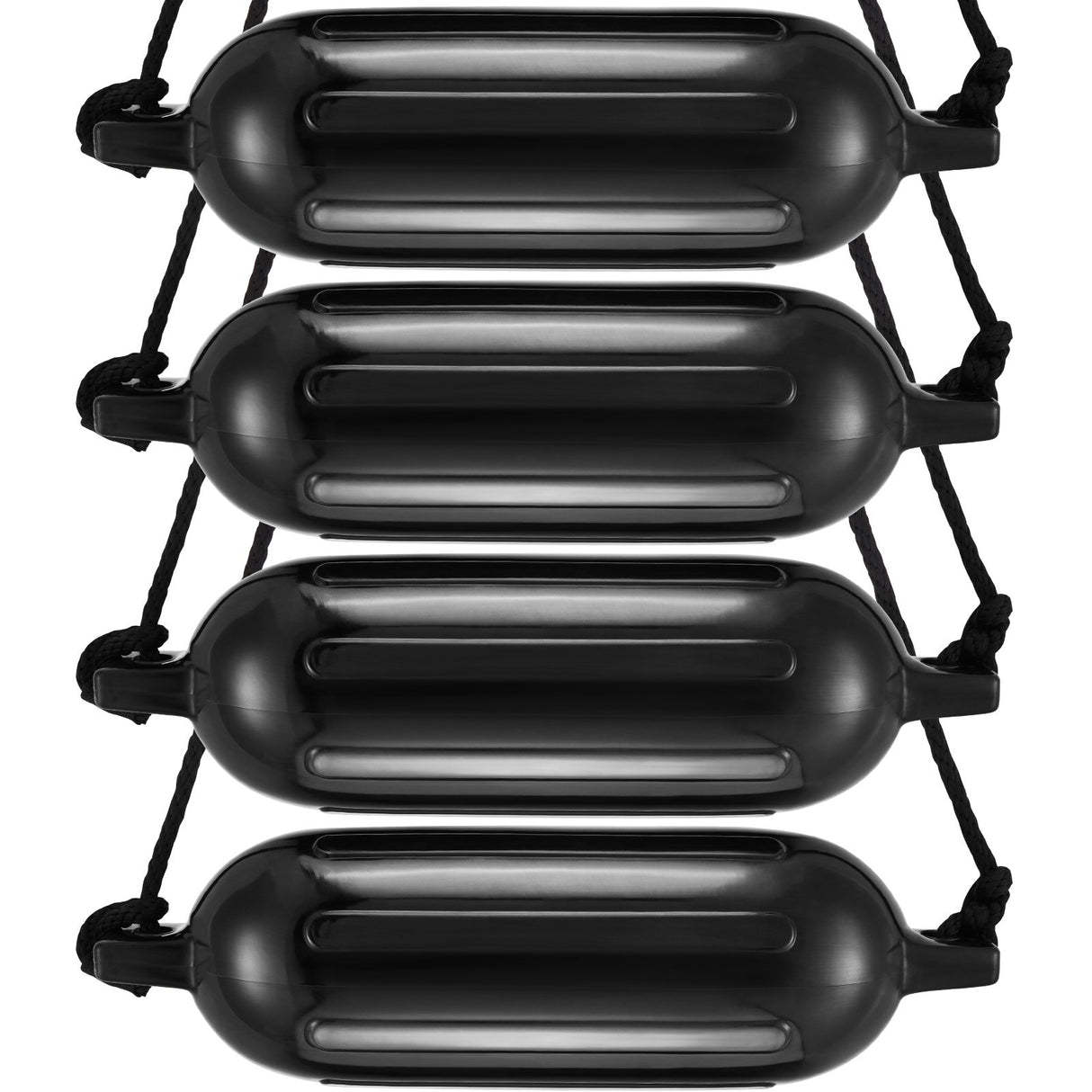Boat Fenders, 6.5" x 23" Boat Bumpers for Docking, Inflatable Ribbed Fender with Center Holes, Marine Boat Dock Fender Bumper with Air Pump, 4 Needles and 4 Ropes and Storage Bag, Black