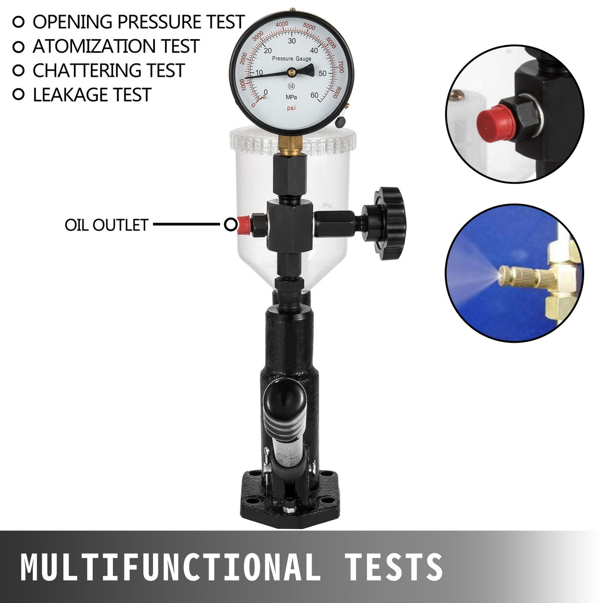 Diesel Injector Nozzle
Pressure Tester Dual scale Manometer Test Tool 0-600Bar (0-8000PSI)
60Mpa Test Pressure High Configuration