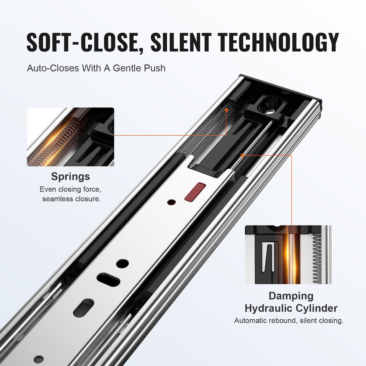 VEVOR 6 Pairs of 508mm Drawer Slides Side Mount Rails, Heavy Duty Full Extension Steel Track, Soft-Close Noiseless Guide Glides Cabinet Kitchen