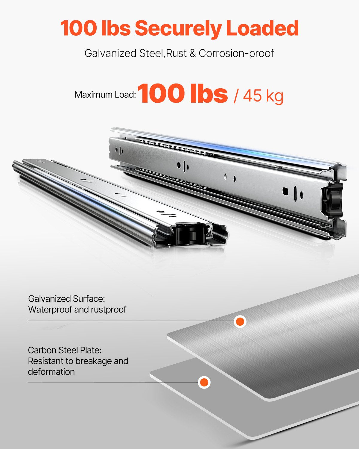 VEVOR Drawer Cabinet Slides Side Mount 22 inch 10 Pairs 100 LB Load Replacement