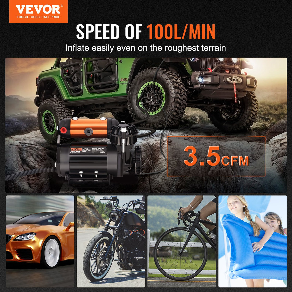 VEVOR Onboard Air Compressor Kit 150PSI Offroad Air Compressor Portable Tire Inflator Heavy Duty 3.5CFM Air Pump for Jeep SUV 4x4 Vehicle