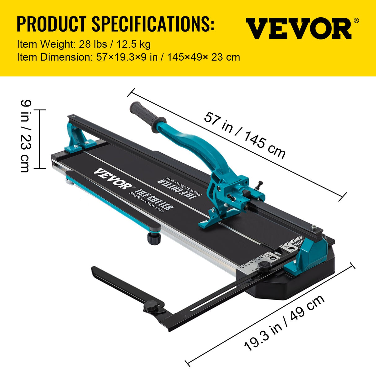 VEVOR Tile Cutter 47in Cutting Tool w/ Laser Guide Single Rail Double Brackets