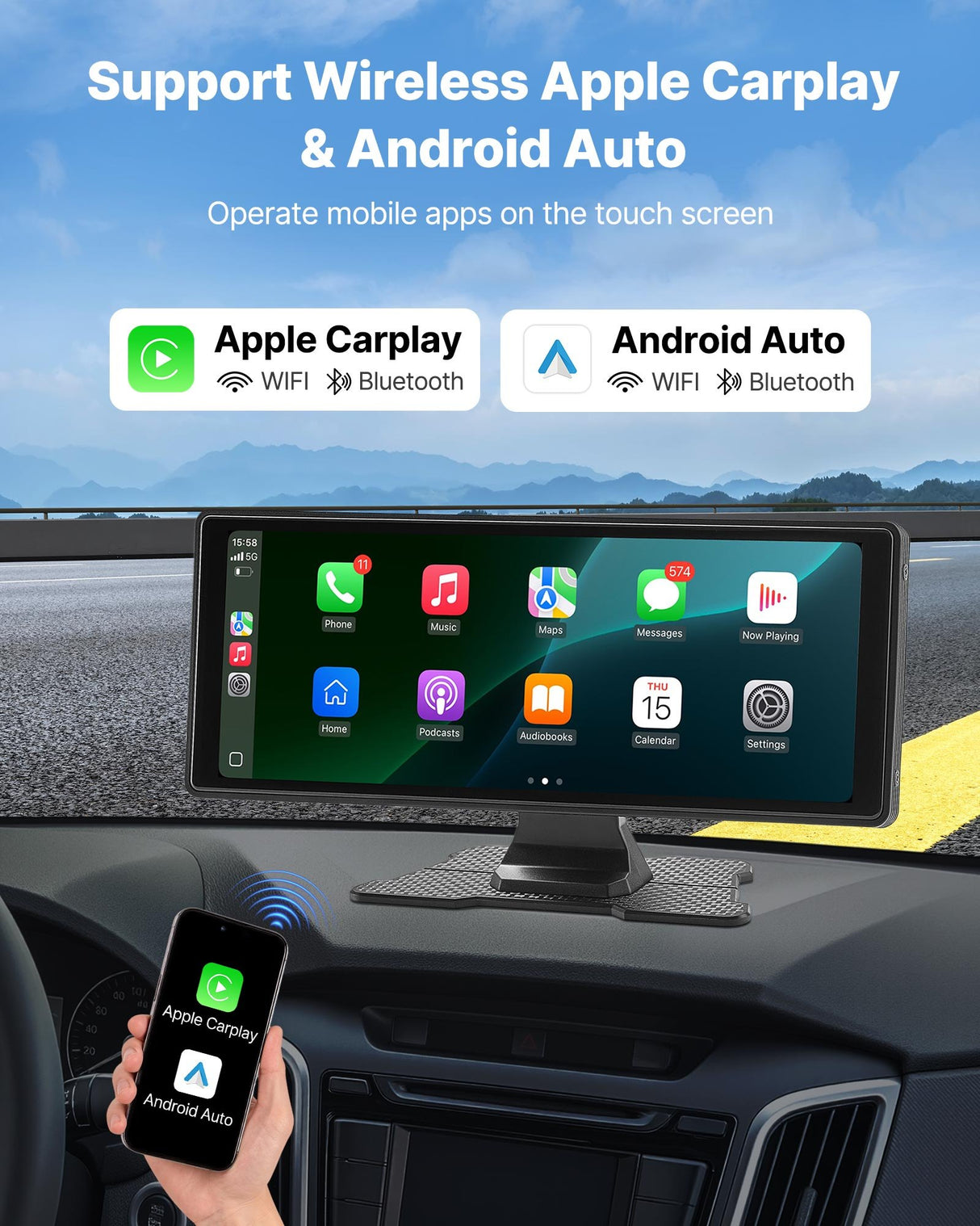 VEVOR Car Stereo Radio CarPlay Touchscreen 254mm Apple Android Front/Rear Camera