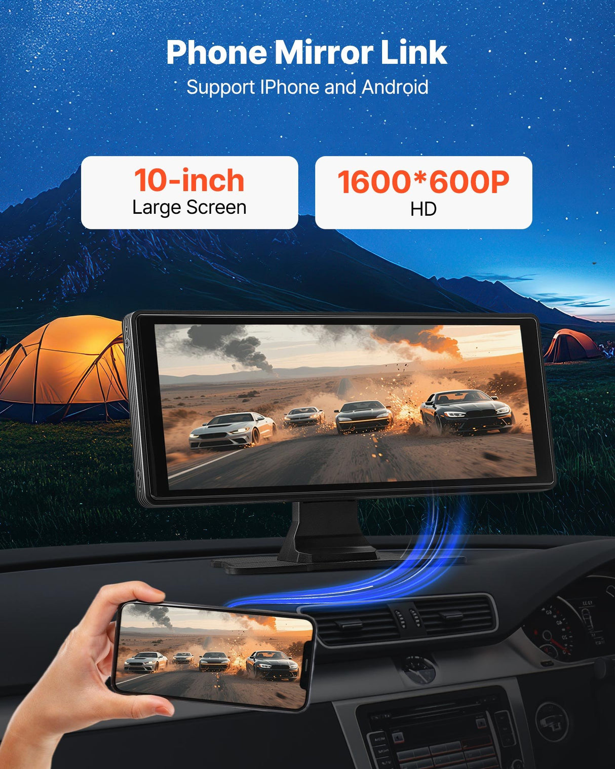VEVOR Car Stereo Radio CarPlay Touchscreen 254mm Apple Android Front/Rear Camera