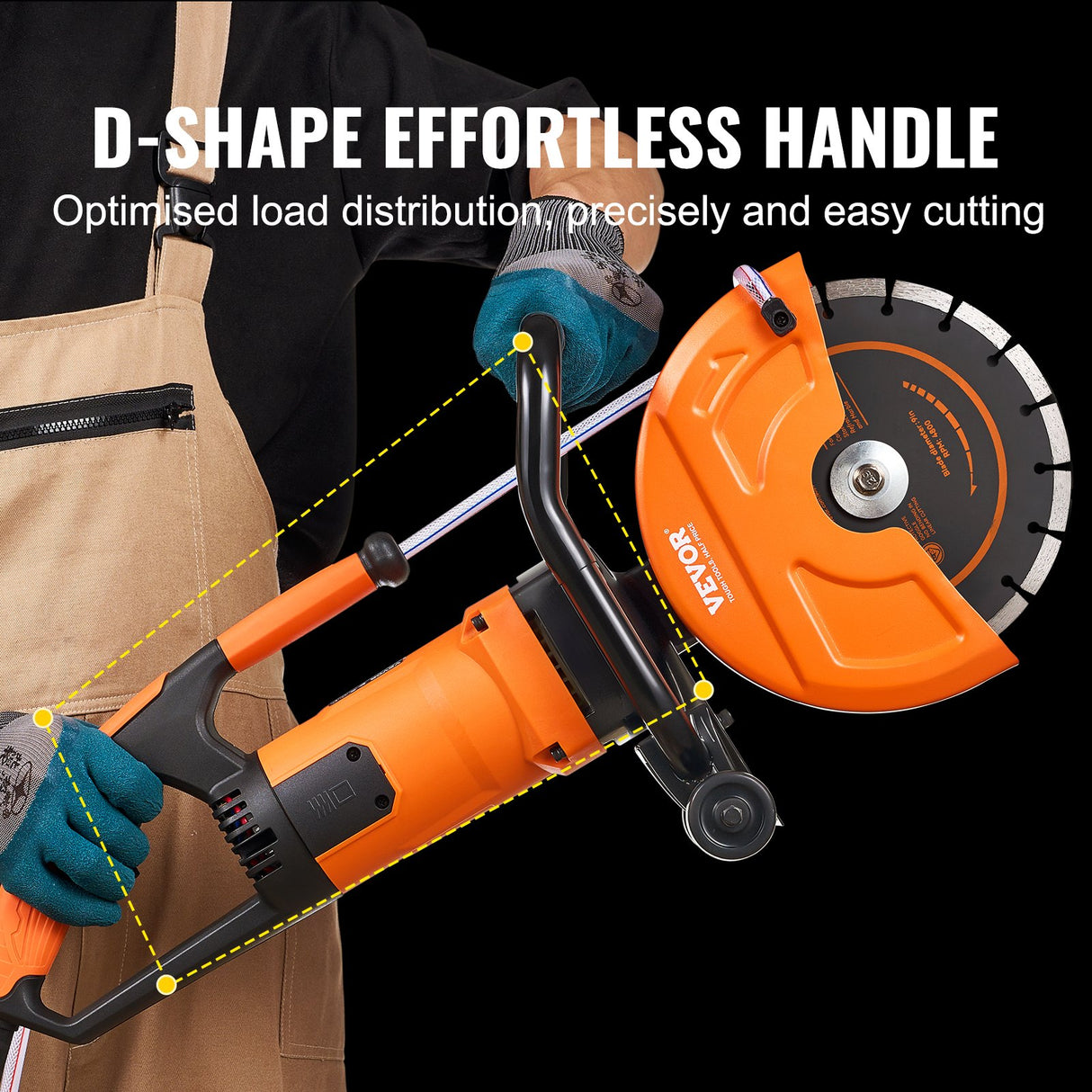 VEVOR Electric Concrete Saw, 9 in, 2000 W 15 A Motor Circular Saw Cutter with 3.5 in Cutting Depth,