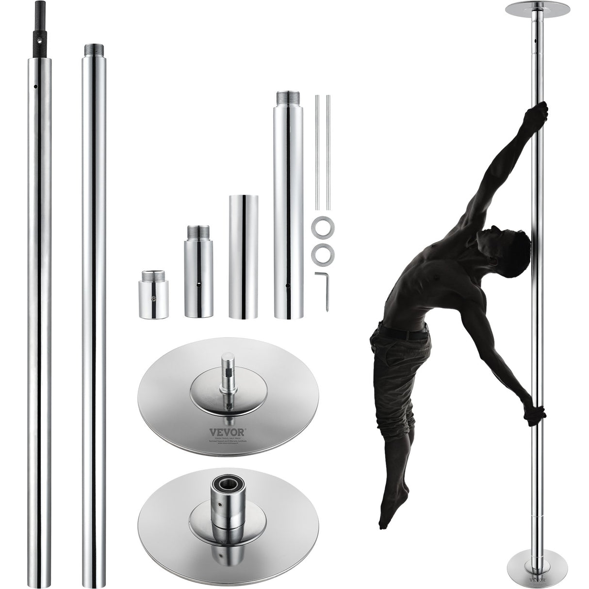VEVOR Professional Dancing Pole, Spinning Static Dancing Pole Kit, Portable Removable Pole, 45mm Heavy-Duty Stainless Steel Pole, Height Adjustable