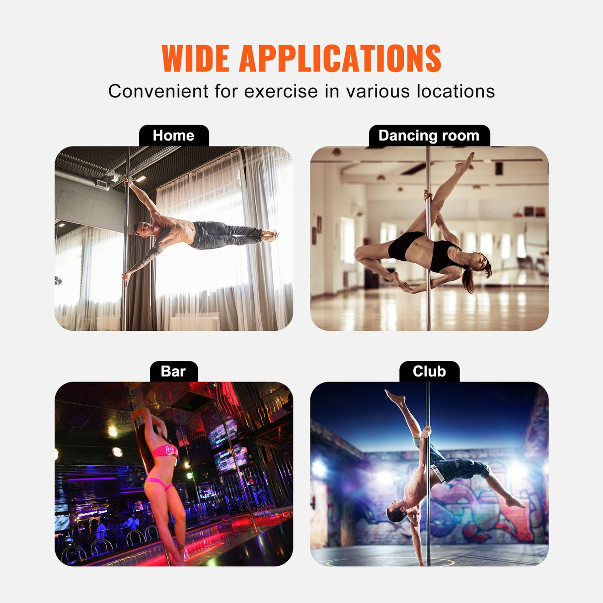 VEVOR Professional Dancing Pole, Spinning Static Dancing Pole Kit, Portable Removable Pole, 45mm Heavy-Duty Stainless Steel Pole, Height Adjustable