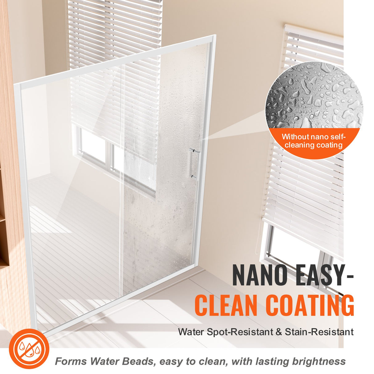 VEVOR Semi-frameless Shower Door 57.7-59" x 70" SGCC Tempered Glass 1/4" Chrome