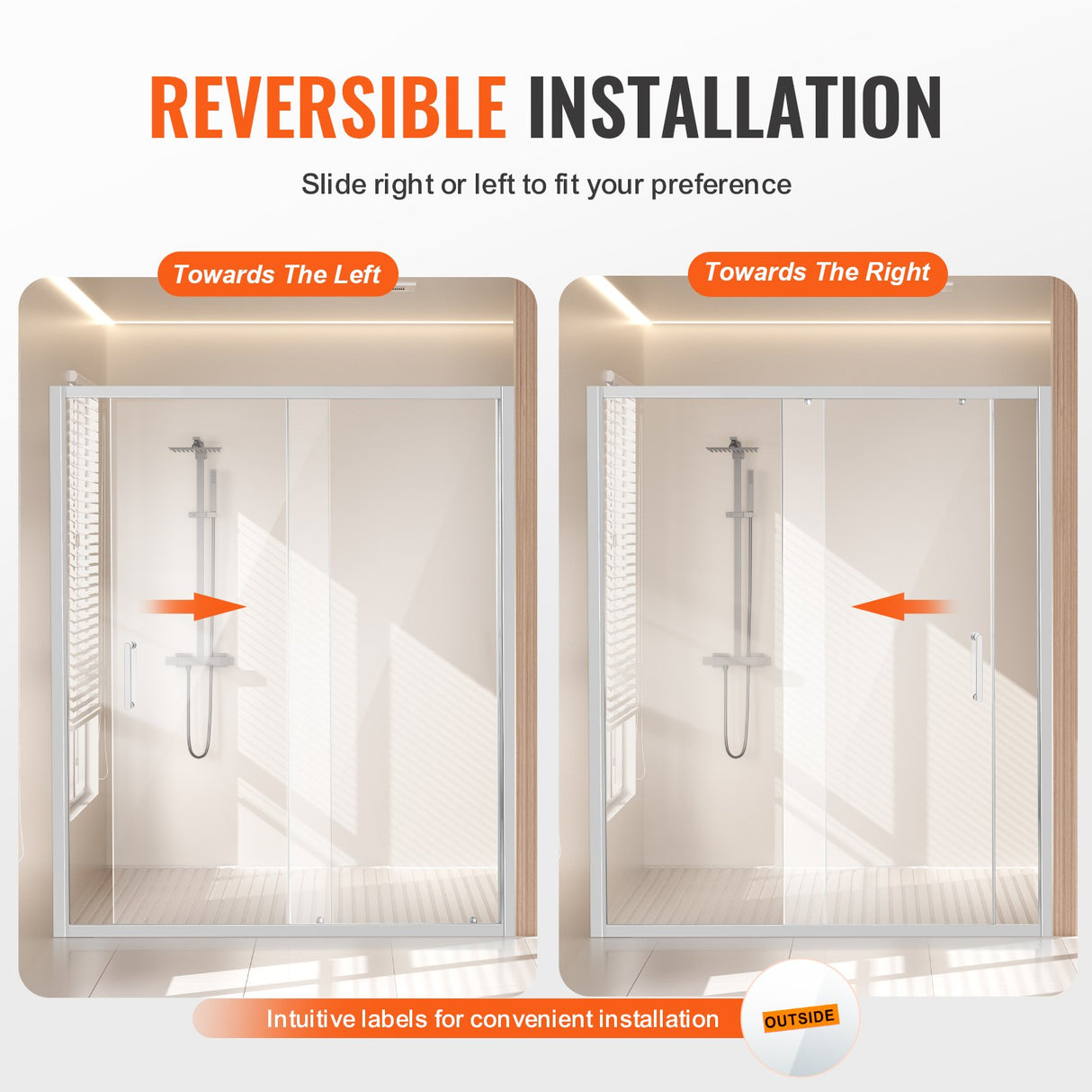 VEVOR Semi-frameless?Shower Door 57.7-59"?x 70"?SGCC Tempered Glass 1/4"?Chrome