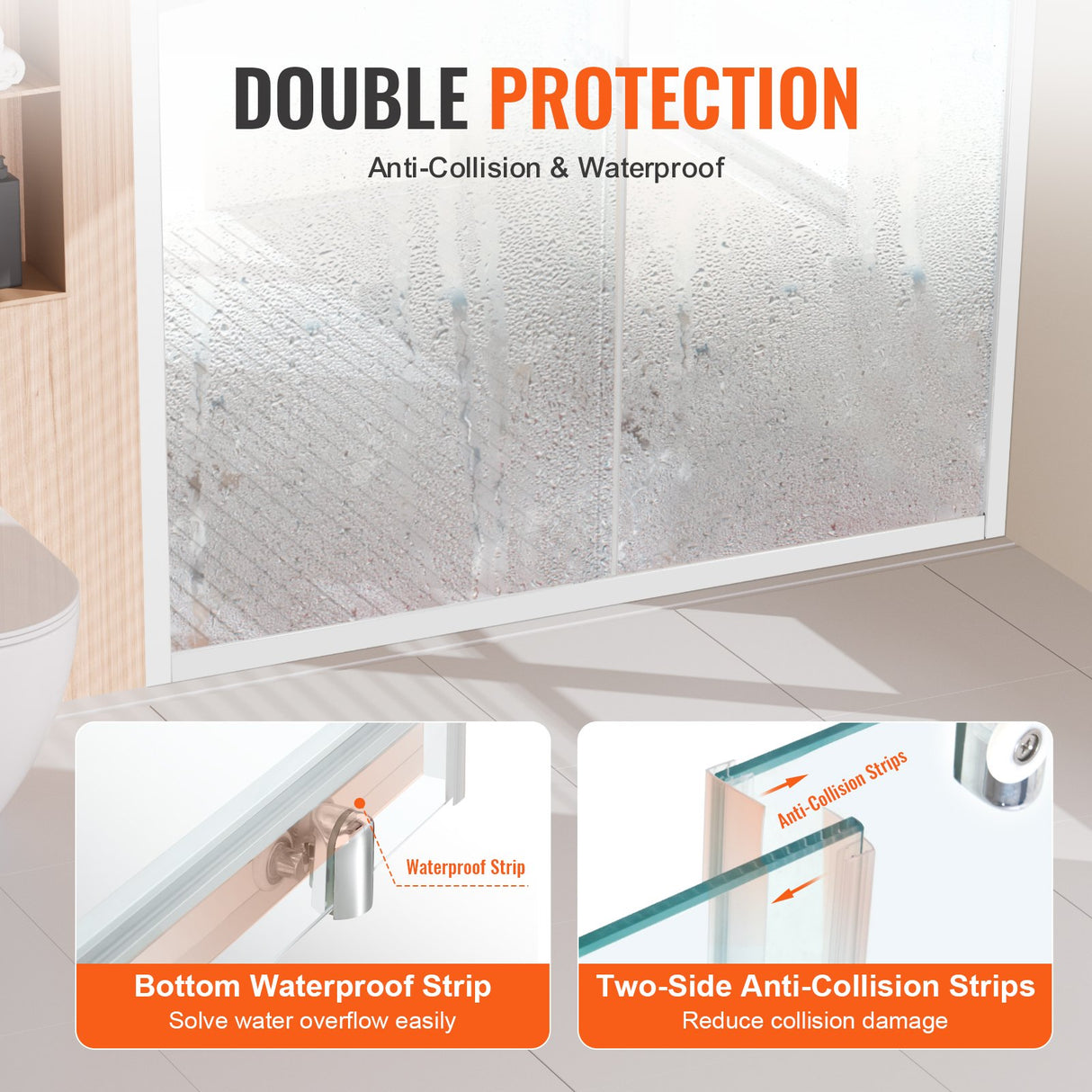 VEVOR Semi-frameless?Shower Door 57.7-59"?x 70"?SGCC Tempered Glass 1/4"?Chrome