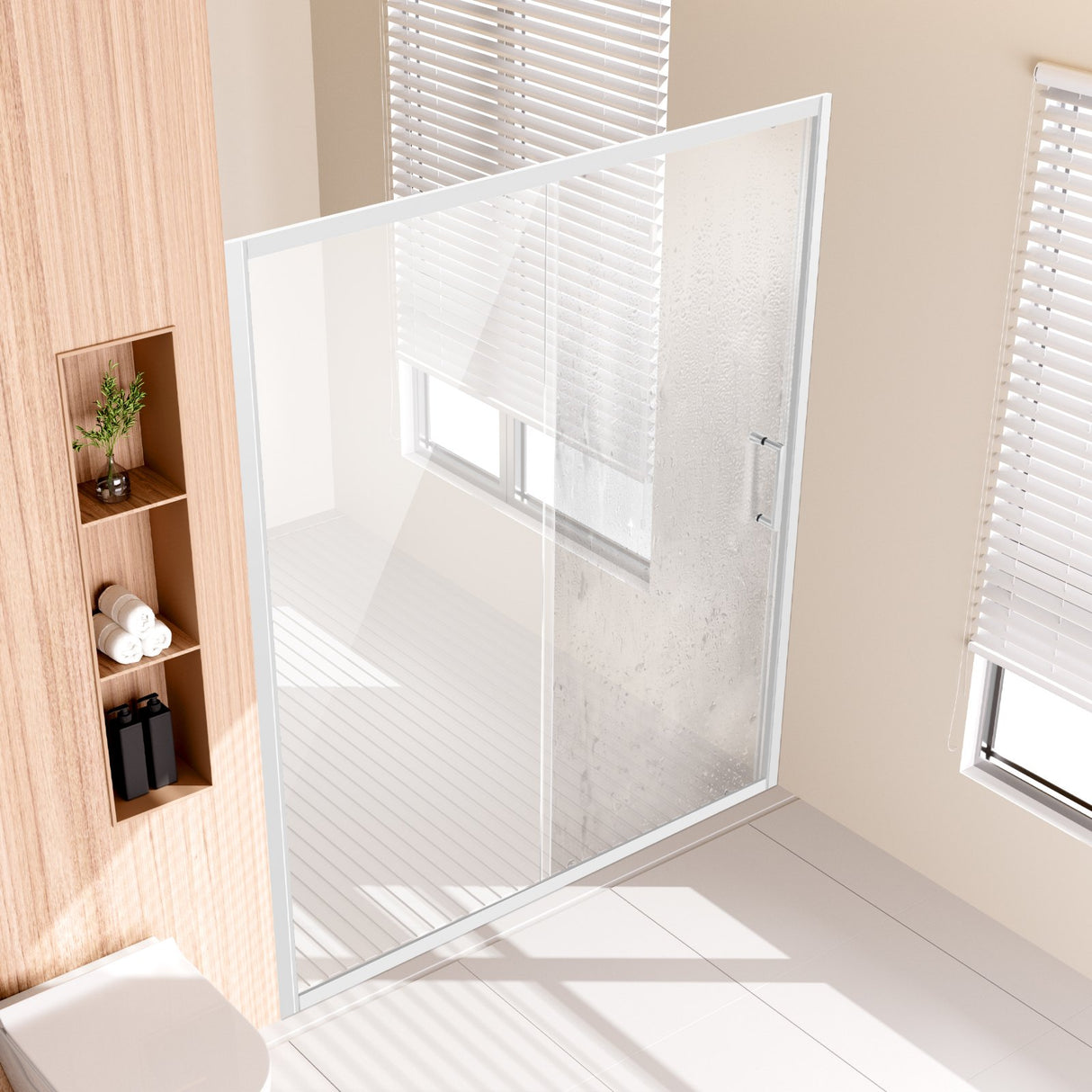 VEVOR Semi-frameless?Shower Door 57.7-59"?x 70"?SGCC Tempered Glass 1/4"?Chrome