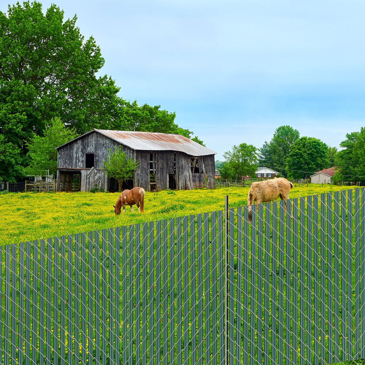 VEVOR Bottom Locking Privacy Slats, Single-Wall Vertical Bottom-Locking Slats for Chain-Link Fence, High-Density HDPE Chain Link Slats Ideally Fit 1.2 m High Fence for Garden Farm Sports Field(Green)