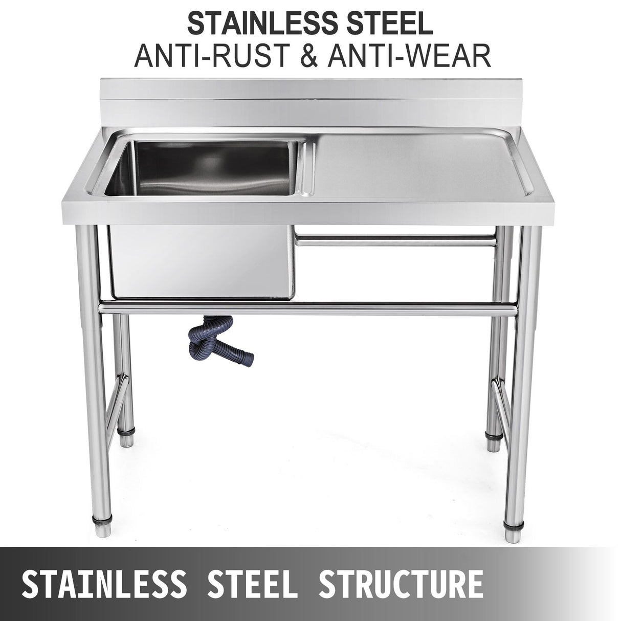 VEVOR Handmade Sink Non-magnetic Stainless Steel Kitchen Sink Hand Made 1 Compartment 40.6 x 39.4 x 25.4 cm Capacity Huge Tub Sink with Right Hand Platform for Farmhouse Cafe Shop Hospital