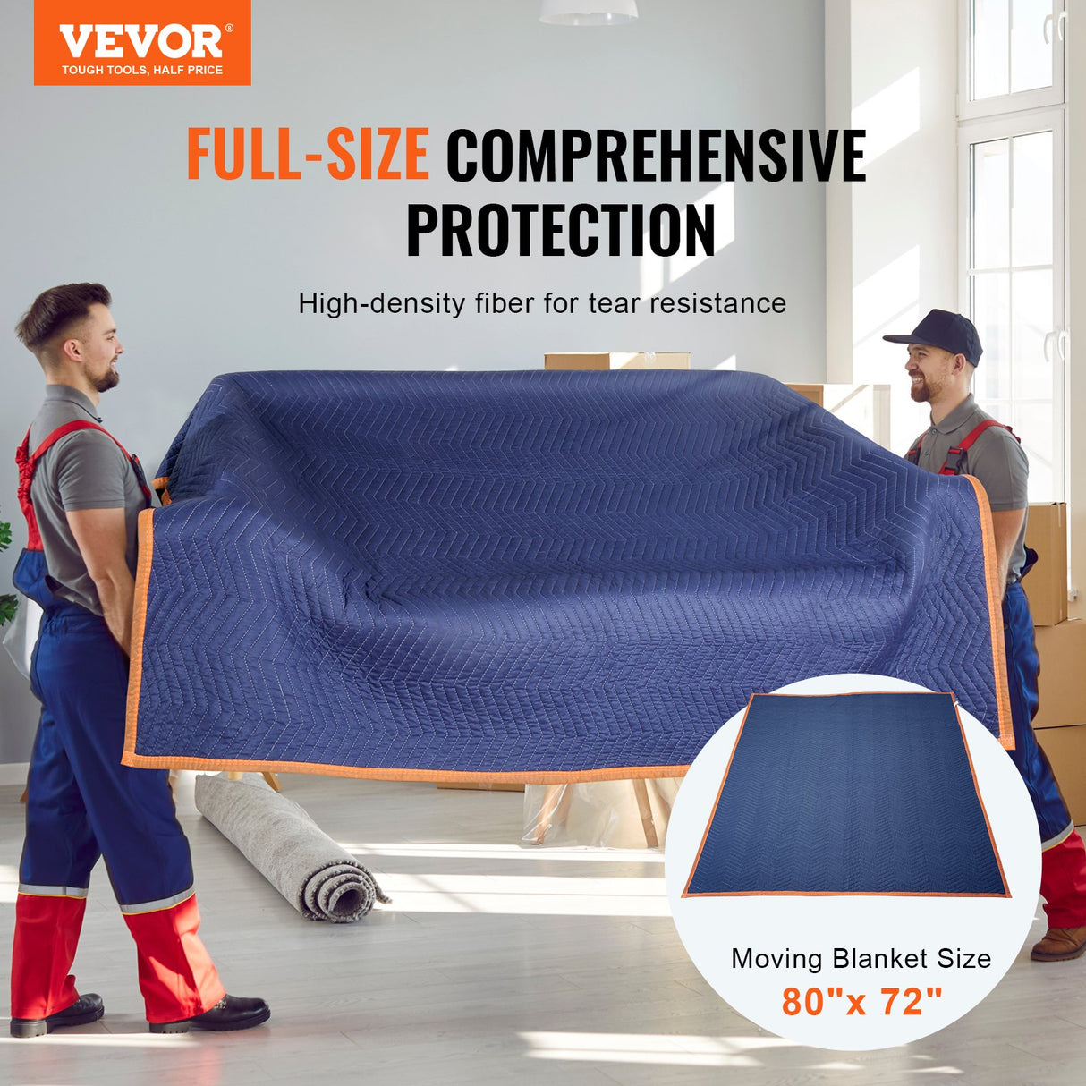 VEVOR Moving Blankets, 2032 x 1829 mm, 29.5 kg/dz, 12 Packs, Professional Non-Woven & Recycled Cotton Packing Blanket, Heavy Duty Mover Pads for