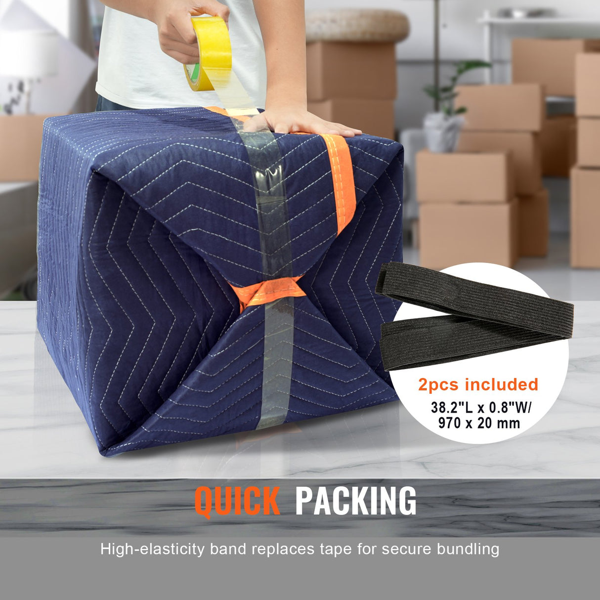 VEVOR Moving Blankets, 2032 x 1829 mm, 29.5 kg/dz, 12 Packs, Professional Non-Woven & Recycled Cotton Packing Blanket, Heavy Duty Mover Pads for