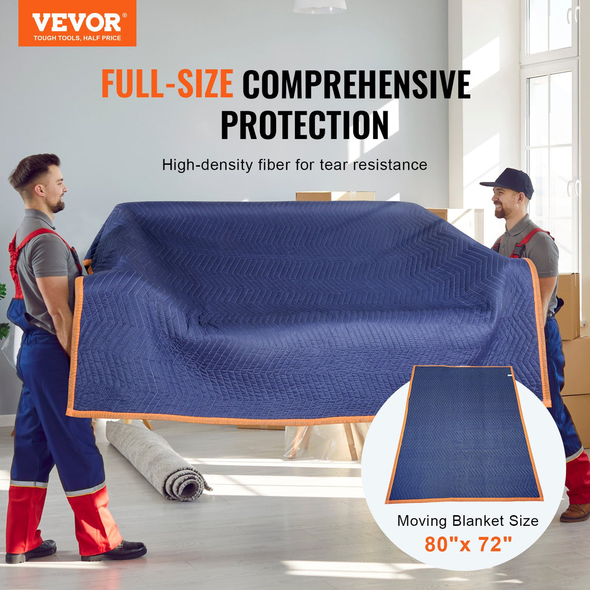 VEVOR Moving Blankets, 2032 x 1829 mm, 15.6 kg/dz, 12 Packs, Professional Non-Woven & Recycled Cotton Packing Blanket, Heavy Duty Mover Pads for