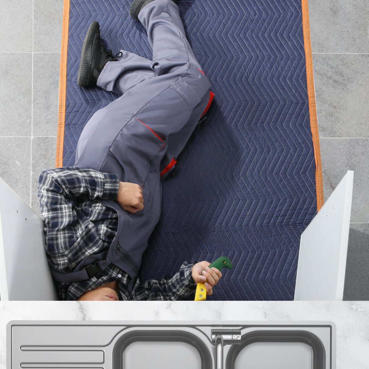 VEVOR Moving Blankets, 2032 x 1829 mm, 15.6 kg/dz, 12 Packs, Professional Non-Woven & Recycled Cotton Packing Blanket, Heavy Duty Mover Pads for Protecting Furniture, Floors, Appliances, Blue/Orange