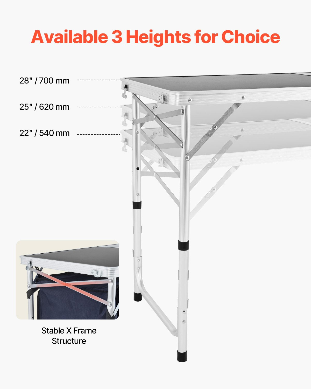Camping Kitchen Table, Folding Outdoor Cooking Table, 3 Adjustable Height, Aluminum Lightweight Portable Cook Station with Storage Organizer, Carry Handle, for BBQ Party Picnic RV Travel, Blue