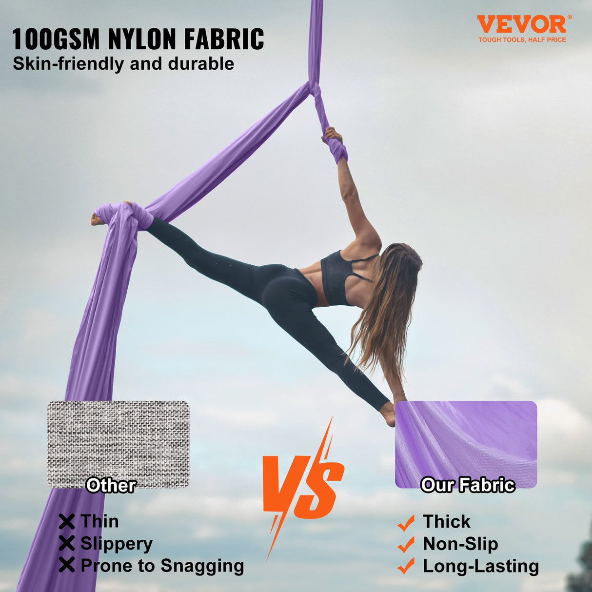 VEVOR Aerial Yoga Hammock & Swing, 4 m Length, Yoga Starter Kit with 100gsm Nylon Fabric, Full Rigging Hardware and Easy Set-up Guide, Antigravity