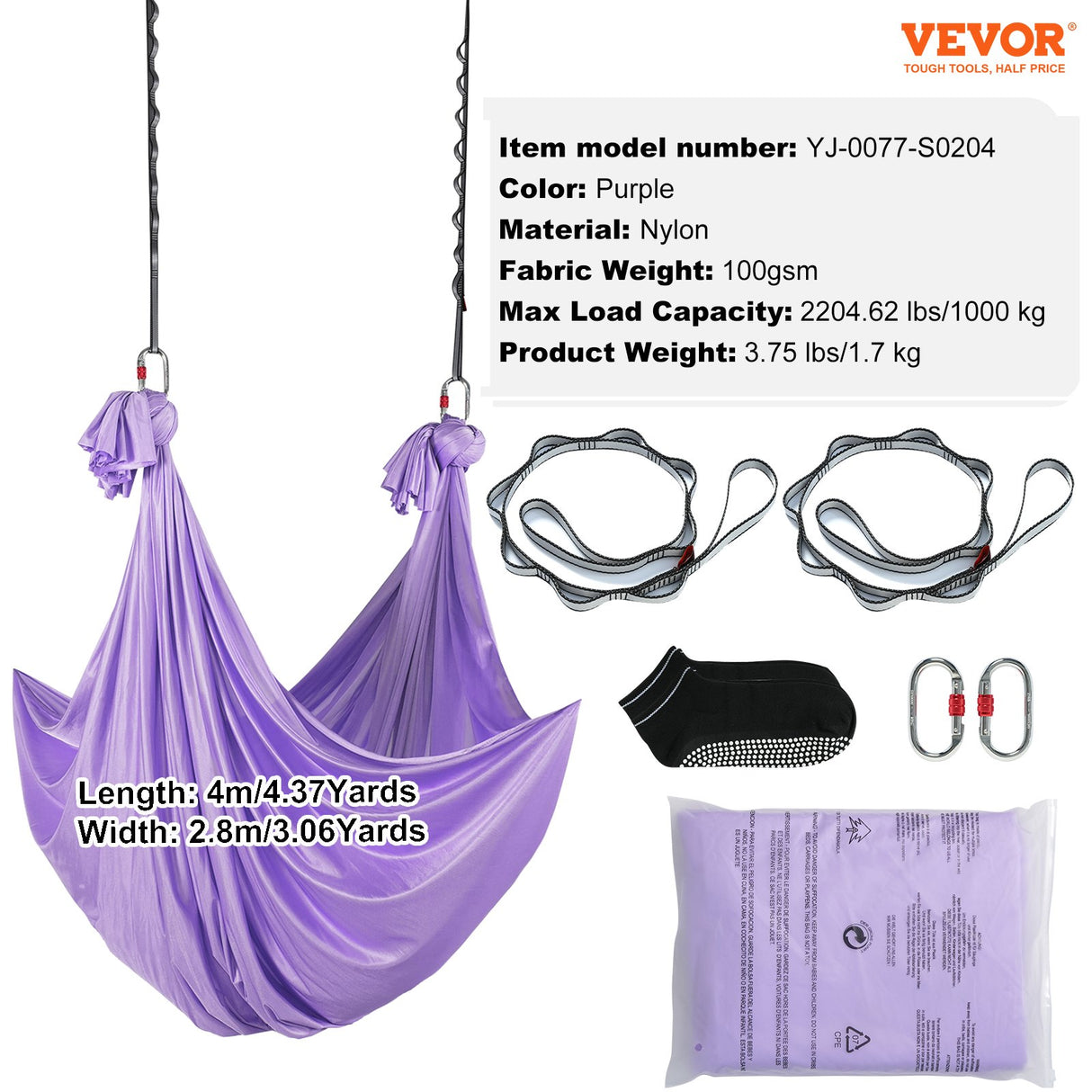VEVOR Aerial Yoga Hammock & Swing, 4 m Length, Yoga Starter Kit with 100gsm Nylon Fabric, Full Rigging Hardware and Easy Set-up Guide, Antigravity