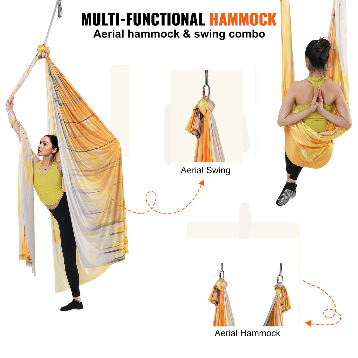 VEVOR Aerial Yoga Hammock & Swing, 5 m Length, Aerial Yoga Starter Kit with 100gsm Nylon Fabric, Full Rigging Hardware & Easy Set-up Guide,