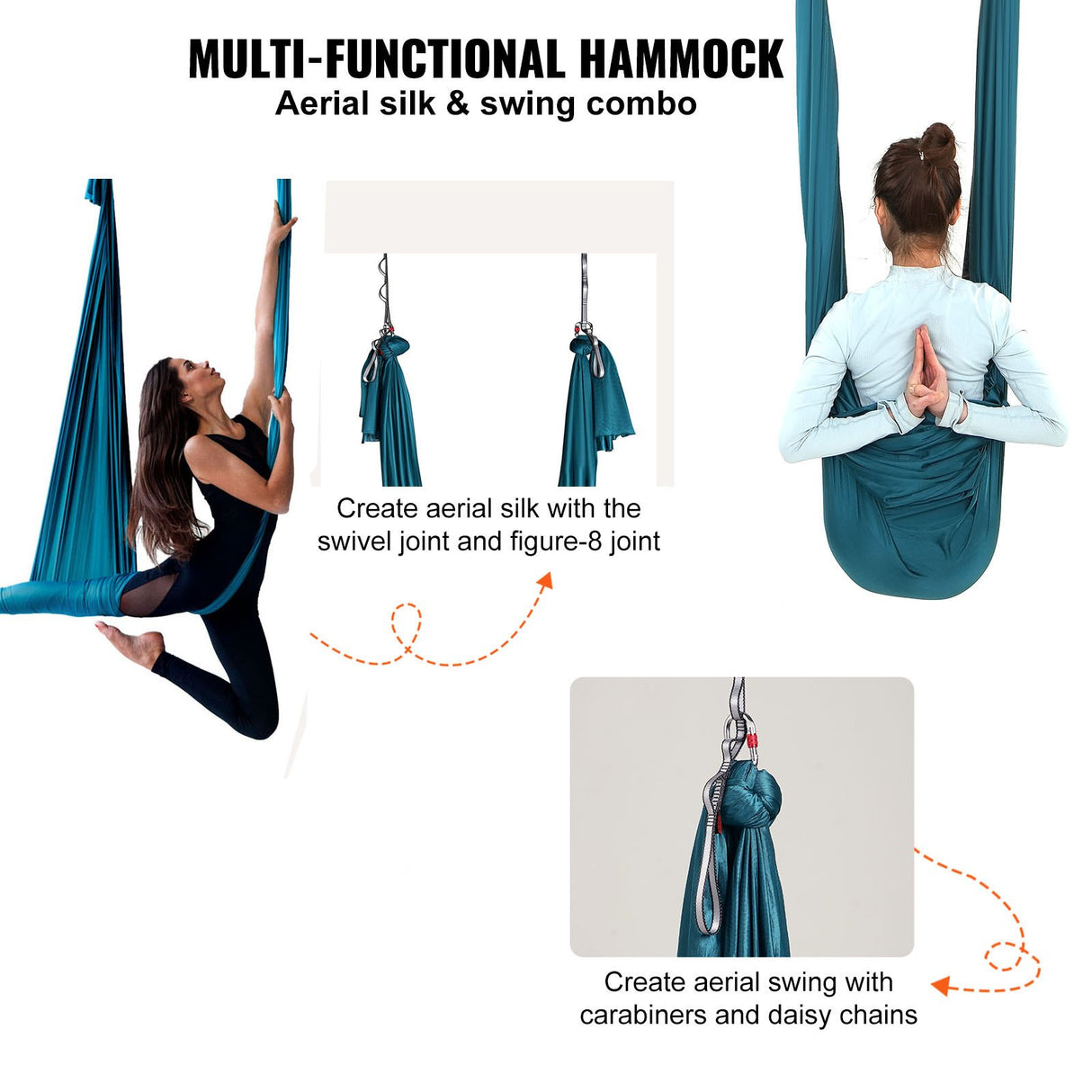 VEVOR Aerial Yoga Hammock & Swing, 5 m Length Aerial Yoga Starter Kit with 100gsm Nylon Fabric, Full Rigging Hardware & Easy Set-up Guide, Antigravity Flying for All Levels Fitness Bodybuilding, Green