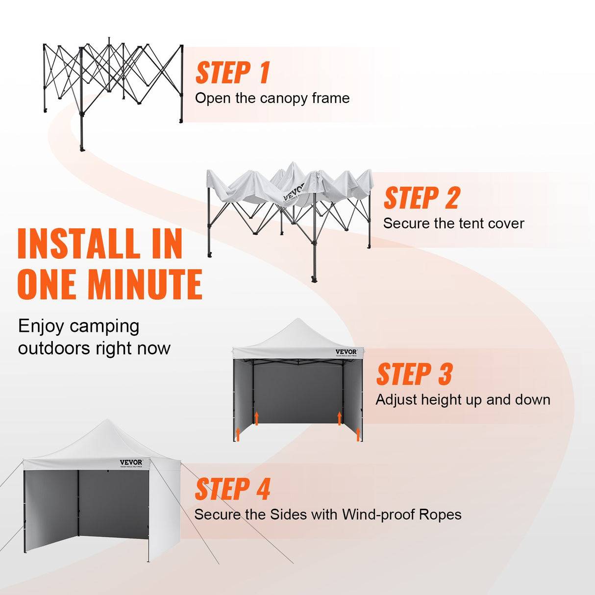 VEVOR Pop Up Canopy Tent Outdoor Gazebo Tent 10x10FT with Sidewalls & Bag White
