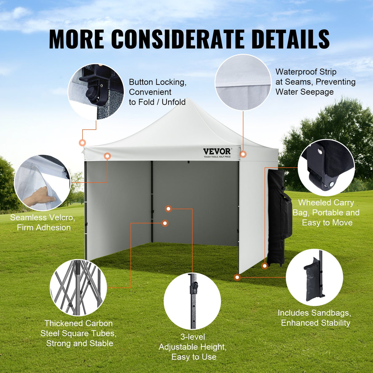 VEVOR Pop Up Canopy Tent Outdoor Gazebo Tent 10x10FT with Sidewalls & Bag White
