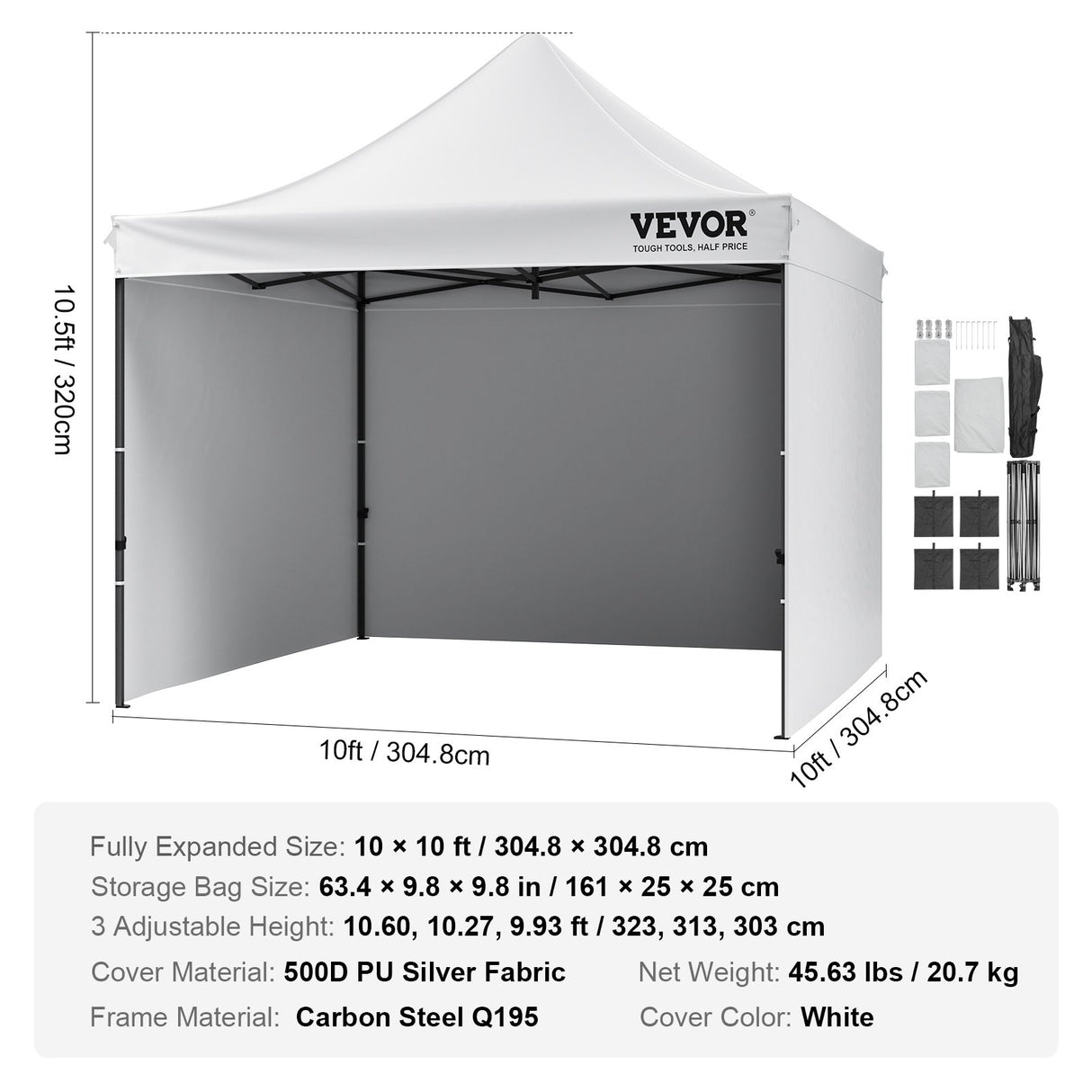 VEVOR Pop Up Canopy Tent Outdoor Gazebo Tent 10x10FT with Sidewalls & Bag White