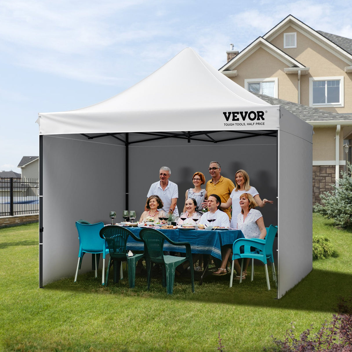 VEVOR Pop Up Canopy Tent Outdoor Gazebo Tent 10x10FT with Sidewalls & Bag White