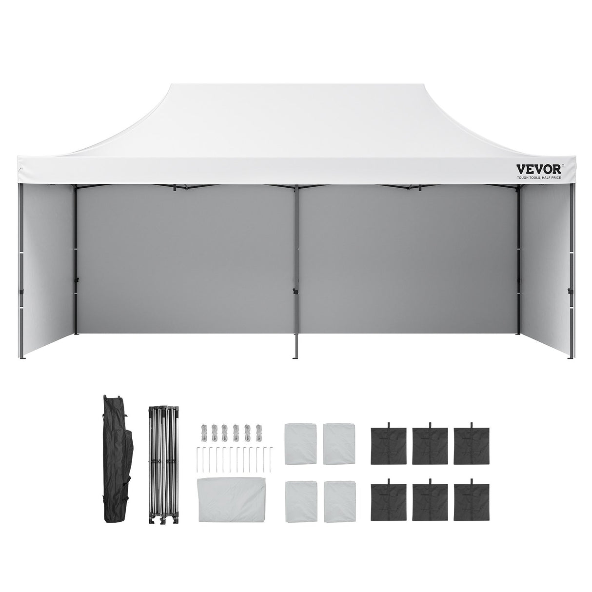 VEVOR Pop Up Canopy Tent Outdoor Gazebo Tent 10x20FT with Sidewalls & Bag White