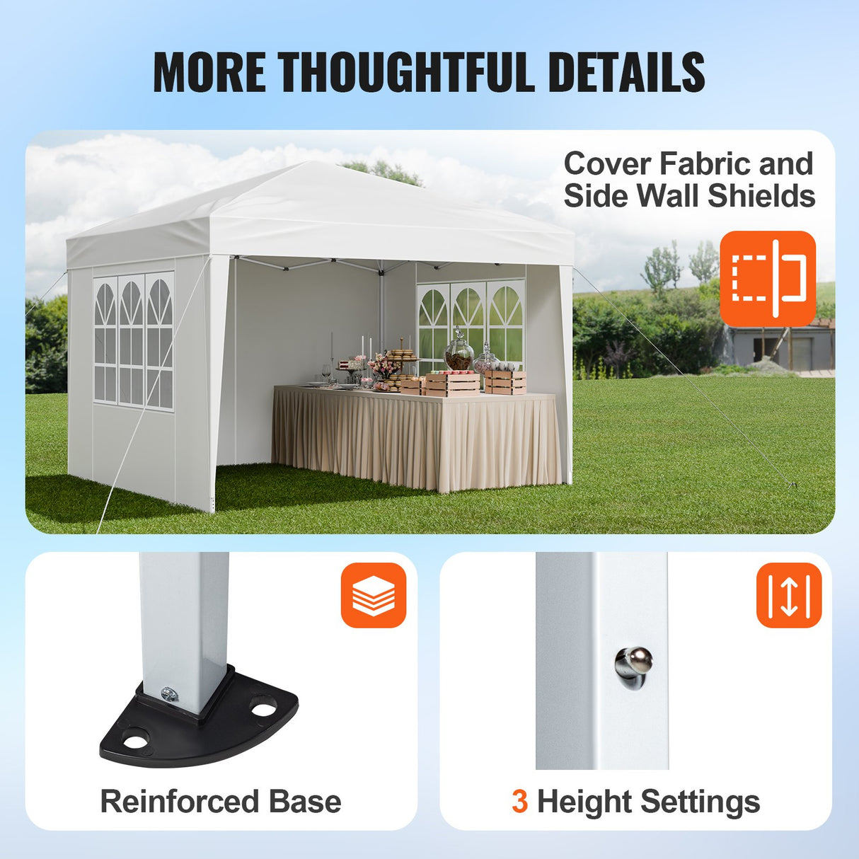 VEVOR Pop Up Canopy, 2.95 x 2.95 m Instant Canopy Portable Gazebo with 3 Sidewalls & 2 Ventilated Windows, Height Adjustable Pop-Up Outdoor Shelter Tent for Events, Patio, Backyard, Party, Parking