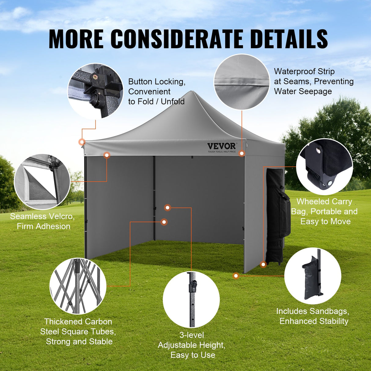 VEVOR 304.8 x 304.8 cm Pop up Canopy with Removable Sidewalls, Instant Canopies Portable Gazebo & Wheeled Bag, UV Resistant Waterproof, Enclosed Canopy Tent for Outdoor Events, Patio, Backyard, Party
