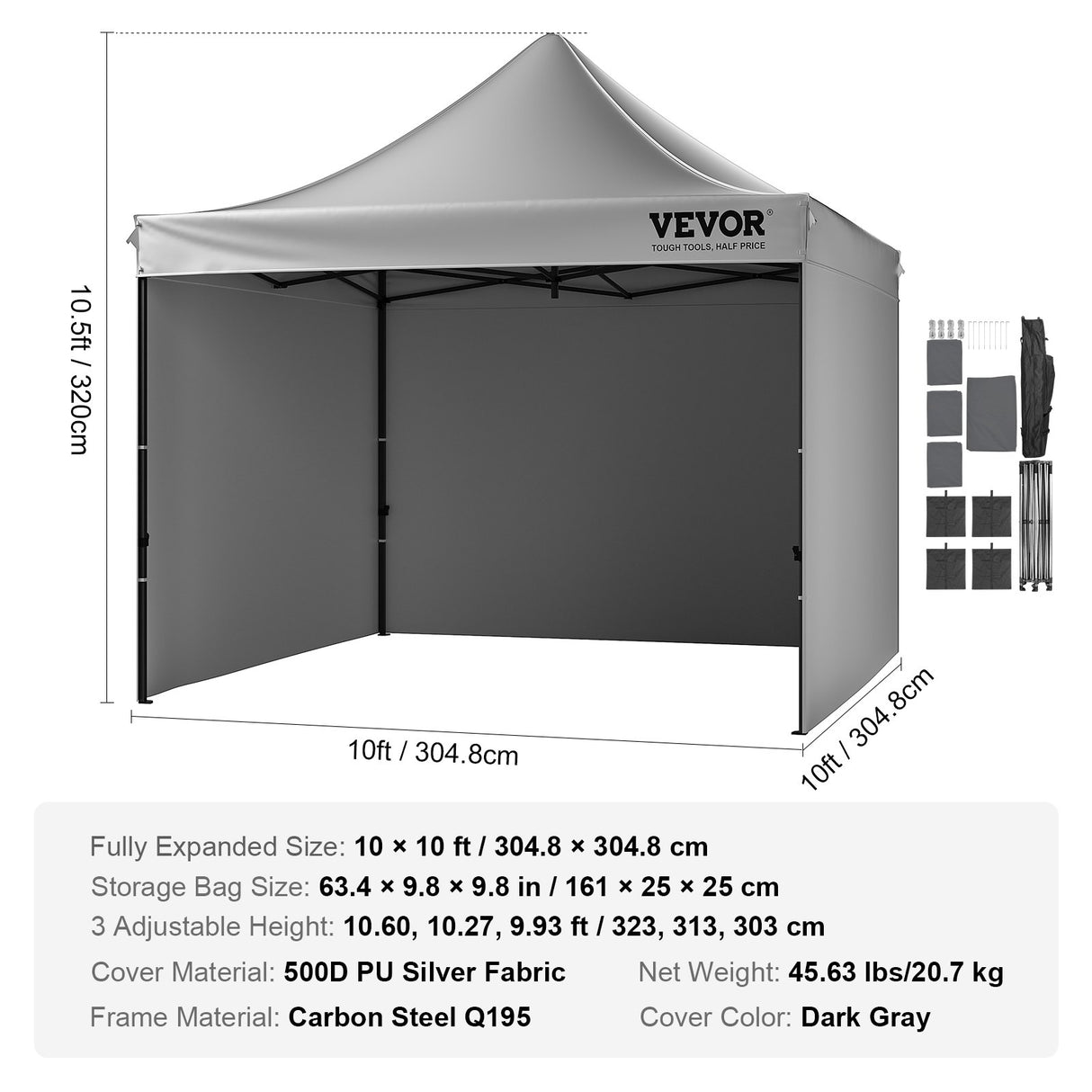 VEVOR 304.8 x 304.8 cm Pop up Canopy with Removable Sidewalls, Instant Canopies Portable Gazebo & Wheeled Bag, UV Resistant Waterproof, Enclosed Canopy Tent for Outdoor Events, Patio, Backyard, Party