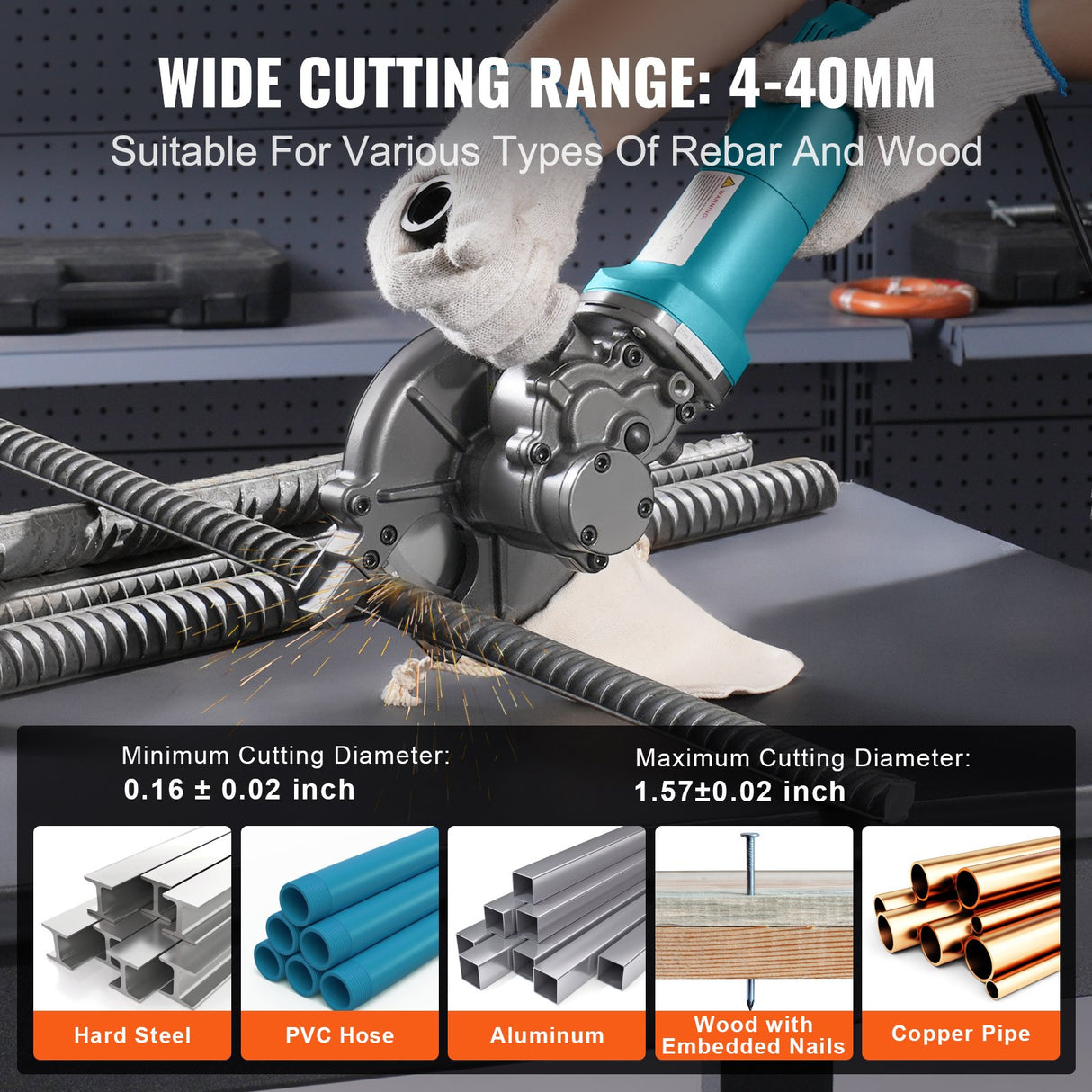 VEVOR 1100W Electric Rebar Cutter Cutting up to 3/2In 4-40mm