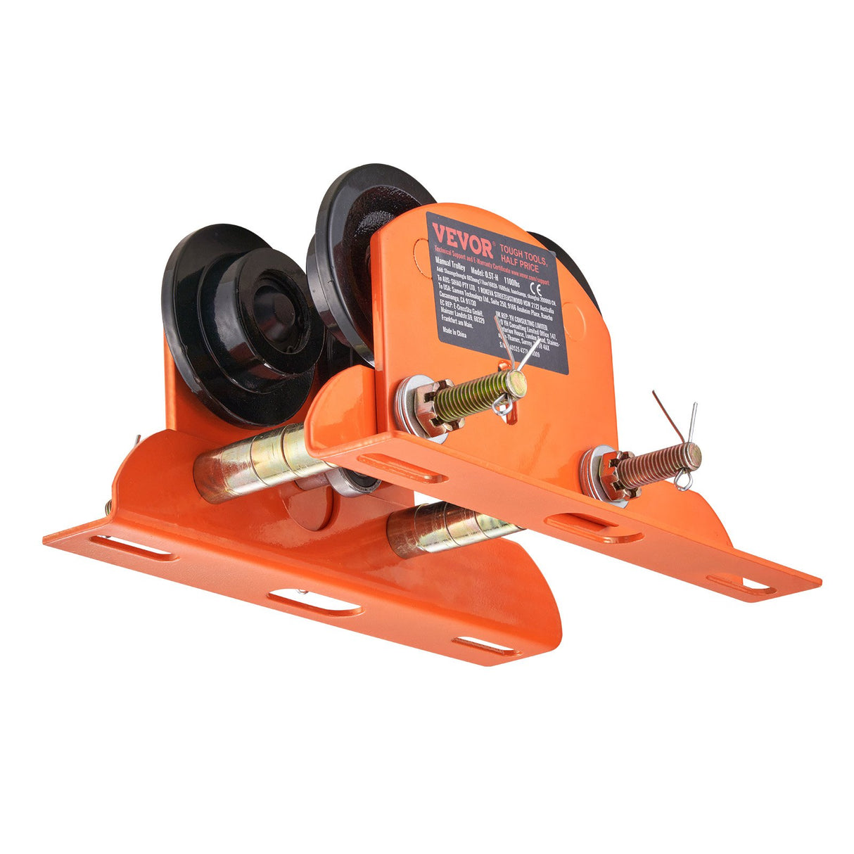 VEVOR Electric Hoist Manual Trolley, 0.5 Ton Load Capacity for PA200 PA250 PA300 PA400 PA500, Push Beam Trolley with Dual Wheels, 60 mm-120 mm Adjustable Beam Flange Width for Straight Curved I Beam