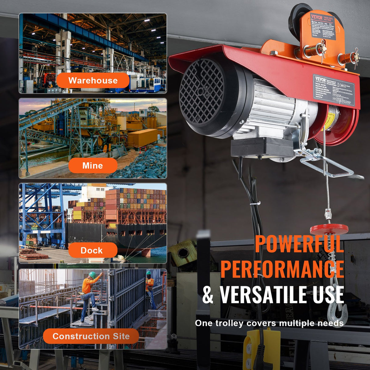 VEVOR Electric Hoist Manual Trolley, 0.5 Ton Load Capacity for PA200 PA250 PA300 PA400 PA500, Push Beam Trolley with Dual Wheels, 60 mm-120 mm Adjustable Beam Flange Width for Straight Curved I Beam