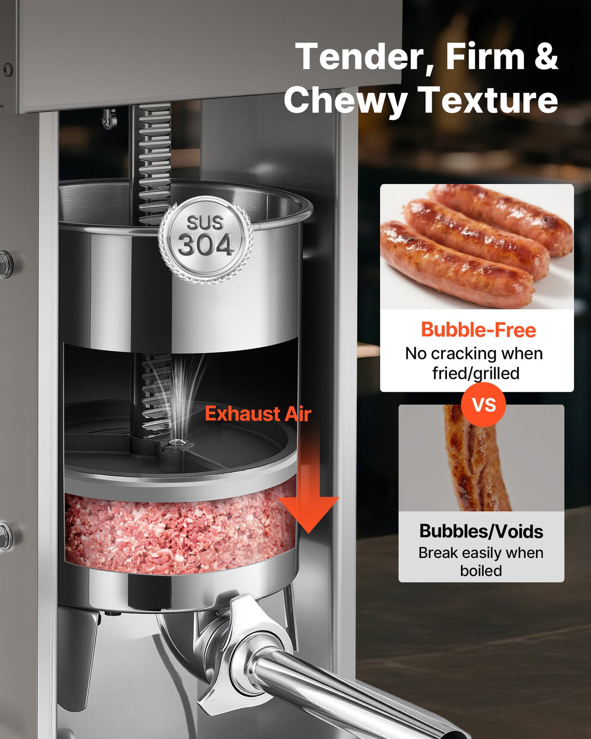 Electric Sausage Stuffer, 22 LBS / 10 L Vertical Meat Stuffer, Stepless Speed Control and Foot Pedal, Stainless Steel Heavy Duty Sausage Filler with 4 Stuffing Tubes, for Commercial & Home Use