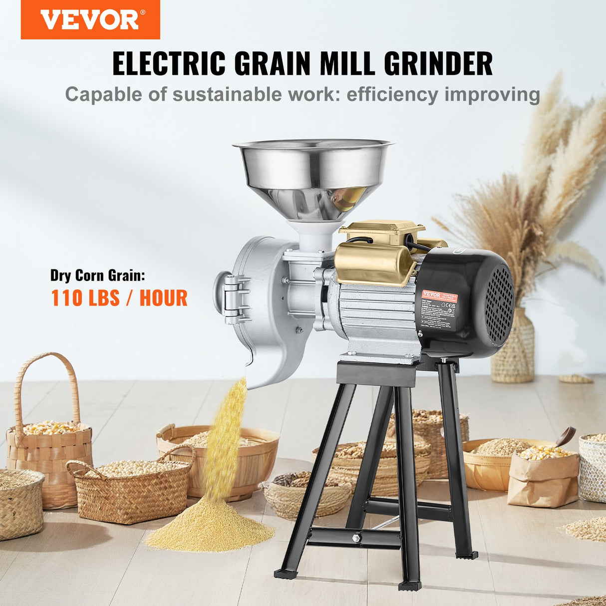 VEVOR 3000W Electric Grain Grinder Corn Wheat Flour Cereal Mill Wet & Dry